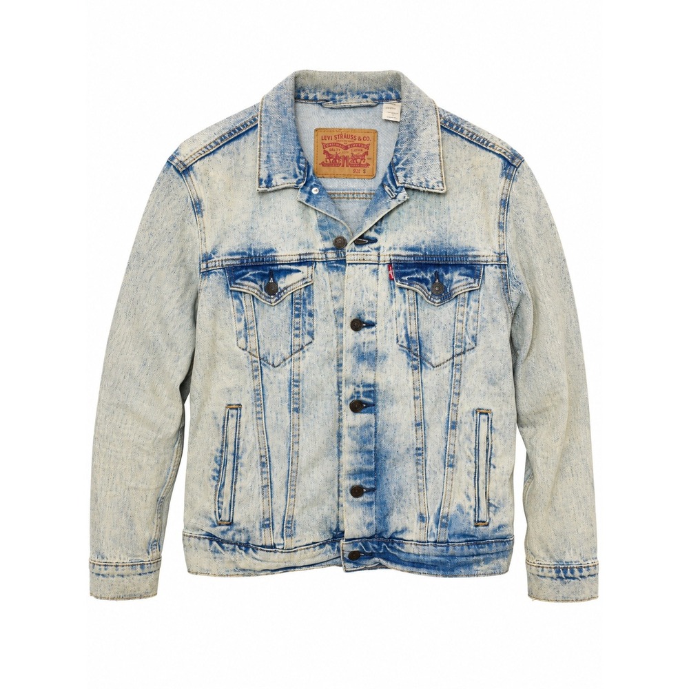 Levis Denim Trucker Jacket Men's Small Acid Wash Blue Jean Y2K Distressed Mexico
